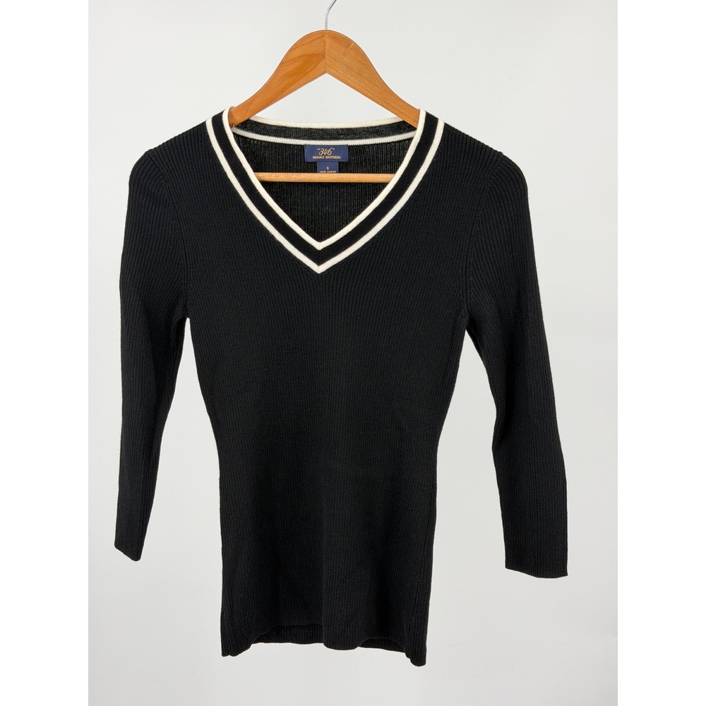 Brooks Brothers 346 Merino Wool Sweater Women S Black V-Neck Ribbed Preppy